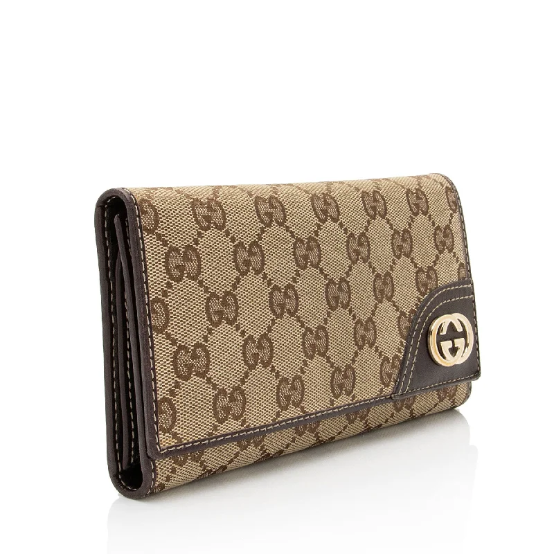 Women Gucci crossbody bags in a bold red colorGucci GG Canvas Britt Logo Tri-fold Wallet (5J08AO)