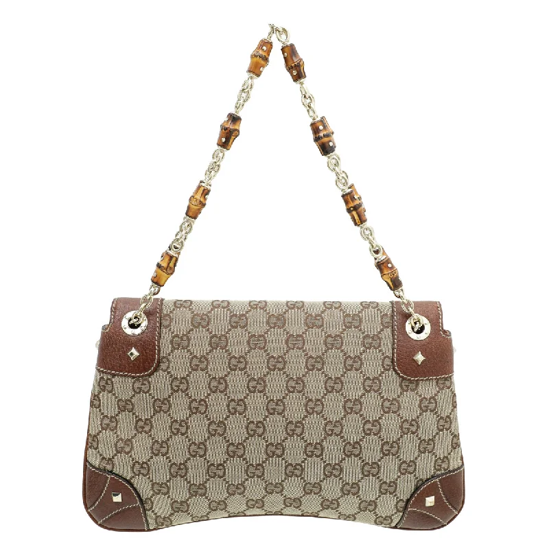 Women Gucci crossbody bags with a woven leather strapGucci Bicolor Bamboo Chain Bag