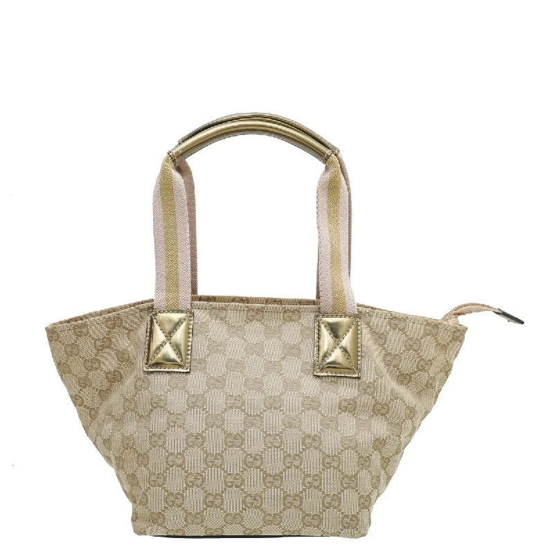 Women Gucci bags with a front - flap pocket for quick - access itemsGucci Bicolor GG Web Handle Bucket Small Tote Bag