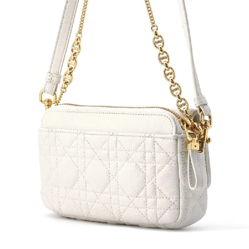 Christian Dior tote bags with a double - handle and shoulder - strap optionDior Caro ChainShoulderPouch White S5125UWHC Leather