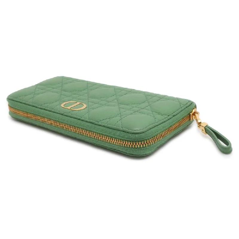 High - fashion Christian Dior bags with a geometric patternDior Caro Cannage Long Zip Wallet Green S5038UWHC Calf Leather